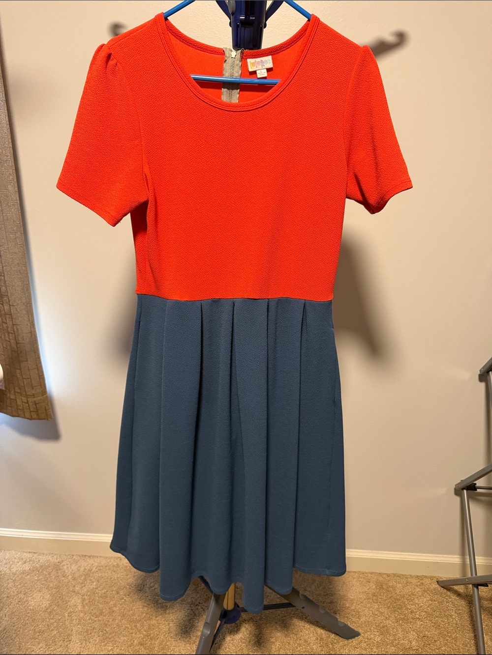 LuLaRoe Peach and Blue Colorblock Short Sleeve Dress